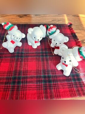 Lot of 4 vintage snow bear Christmas ornaments